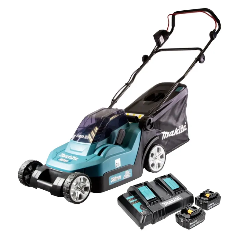 Sofort Bestellen Makita DLM 382 CT2 Akku Rasenmäher 36 V ( 2x 18 V ) 38 cm 40 l + 2x Akku 5,0 Ah + Doppelladegerät