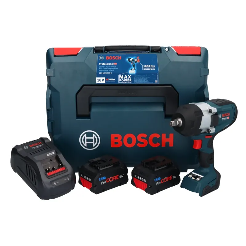 Bosch GDS 18V-1000 C Professional Akku Drehschlagschrauber 18 V 1000 Nm BITURBO Brushless + 2x ProCORE Akku 8,0 Ah + Ladegerät + GCY 42 Bluetooth Modul + L-Boxx ( 06019J8002 ) Begrenztes Angebot