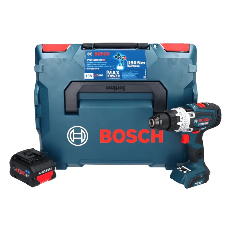 Bosch GSB 18V-150 C Professional Akku Schlagbohrschrauber 18 V 150 Nm Biturbo Brushless + 1x ProCORE Akku 8,0 Ah + L-Boxx - ohne Ladegerät Echt