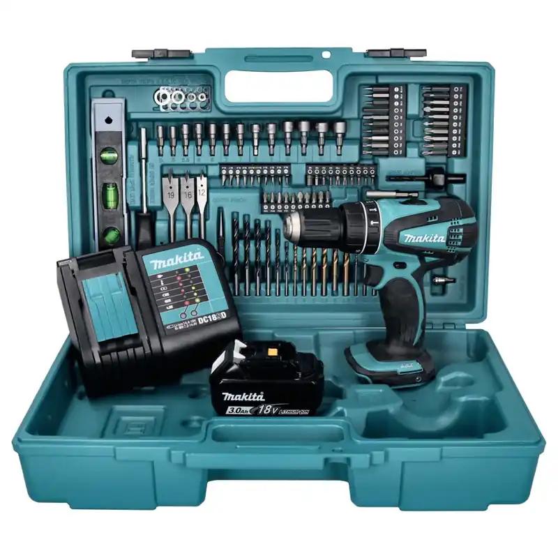 Makita DHP 456 SFX5 Akku Schlagbohrschrauber 18 V 50 Nm + 1x Akku 3,0 Ah + Ladegerät + 101 tlg. Zubehör Set + Koffer Günstig