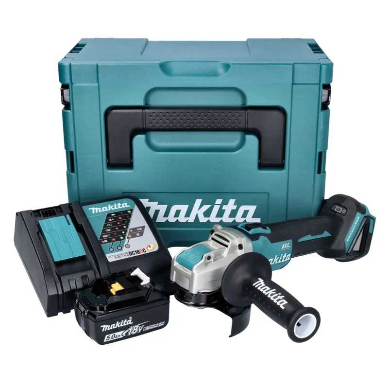 Preisknaller Makita DGA 521 RT1X1J Akku Winkelschleifer 18 V 125 mm X-LOCK Brushless + 1x Akku 5,0 Ah + Ladegerät + Makpac