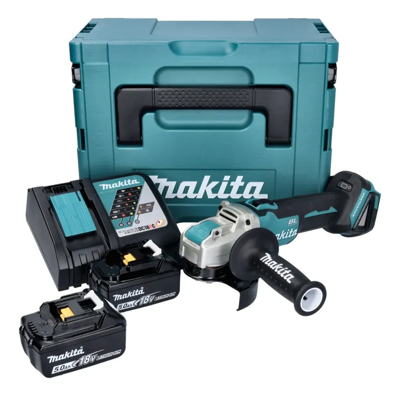 Begrenztes Angebot Makita DGA 521 RTX1J Akku Winkelschleifer 18 V 125 mm X-LOCK Brushless + 2x Akku 5,0 Ah + Ladegerät + Makpac