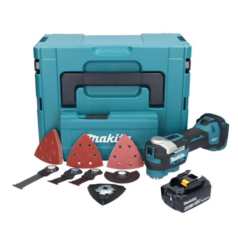 Makita DTM 52 M1JX4 Akku Multifunktionswerkzeug 18 V Starlock Max Brushless + 1x Akku 4,0 Ah + Zubehör Set + Makpac - ohne Ladegerät Heißes Angebot