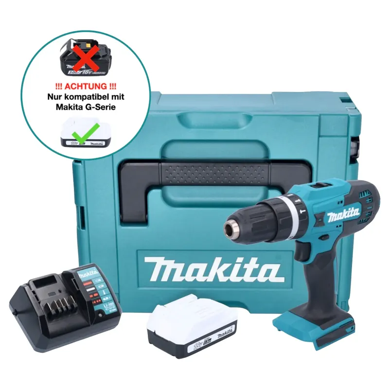 Preis Gesenkt Makita HP 488 DWY1J Akku Schlagbohrschrauber 18 V 42 Nm G-Serie + 1x Akku 1,5 Ah + Ladegerät + Makpac