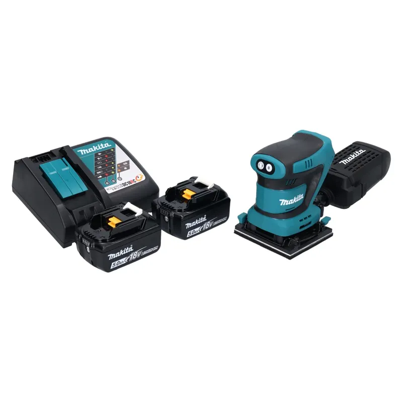 Heißes Angebot Makita DBO 480 RT Akku Schwingschleifer 18 V 112 x 102 mm + 2x Akku 5,0 Ah + Ladegerät