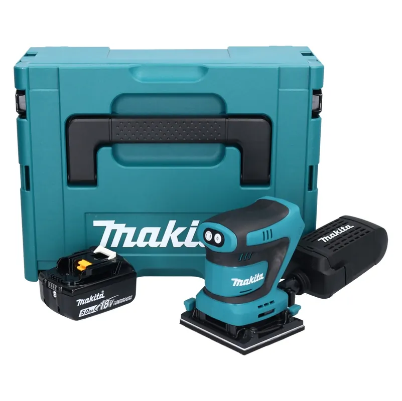 Letzte Chance Makita DBO 480 T1J Akku Schwingschleifer 18 V 112 x 102 mm + 1x Akku 5,0 Ah + Makpac - ohne Ladegerät