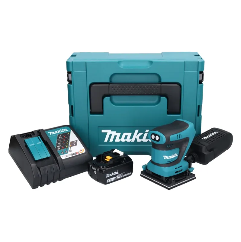 Neu Im Sortiment Makita DBO 480 RT1J Akku Schwingschleifer 18 V 112 x 102 mm + 1x Akku 5,0 Ah + Ladegerät + Makpac