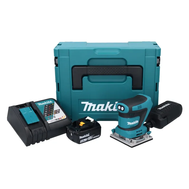 Top-Seller Makita DBO 482 RT1J Akku Schwingschleifer 18 V 112 x 102 mm + 1x Akku 5,0 Ah + Ladegerät + Makpac