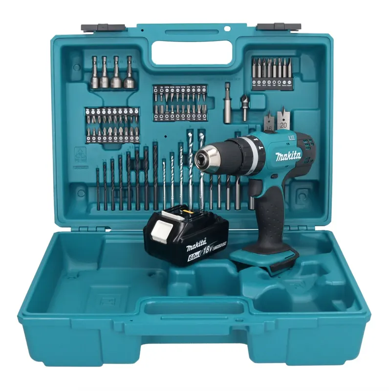 Makita DHP 453 G1X1 Akku Schlagbohrschrauber 18 V 42 Nm + 1x Akku 6,0 Ah + 74 tlg. Zubehörset + Koffer - ohne Ladegerät Mega-Angebot