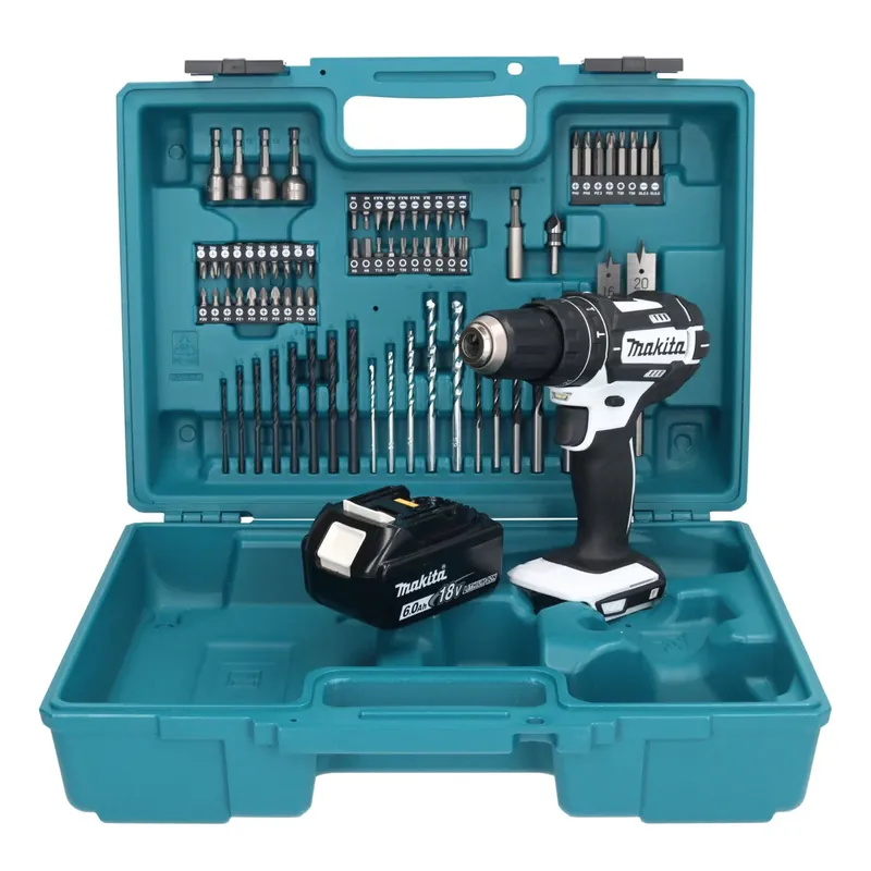 Nur Für Kurze Zeit Makita DHP 482 G1X1W Akku Schlagbohrschrauber 18 V 62 Nm + 1x Akku 6,0 Ah + 74 tlg. Zubehörset + Koffer - ohne Ladegerät