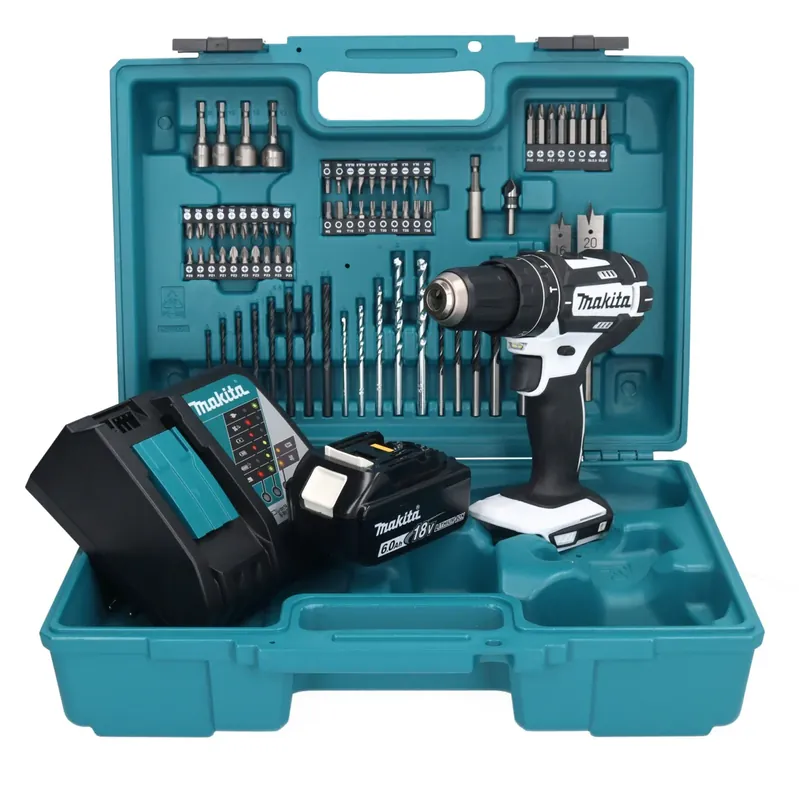 Direkt Vom Hersteller Makita DHP 482 RG1X1W Akku Schlagbohrschrauber 18 V 62 Nm + 1x Akku 6,0 Ah + Ladegerät + 74 tlg. Zubehörset + Koffer