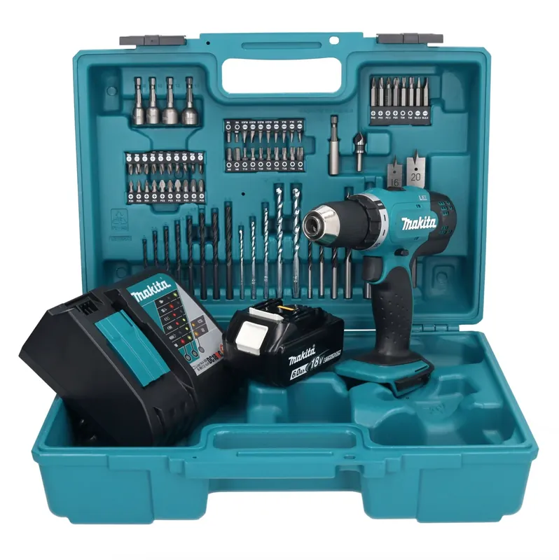 Neue Ware Makita DDF 453 RG1X1 Akku Bohrschrauber 18 V 42 Nm + 1x Akku 6,0 Ah + Ladegerät + 74 tlg. Zubehörset + Koffer