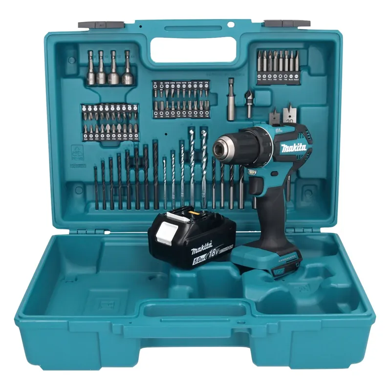 Makita DDF 485 T1X1 Akku Bohrschrauber 18 V 50 Nm Brushless + 1x Akku 5,0 Ah + 74 tlg. Zubehörset + Koffer - ohne Ladegerät Neue Ware