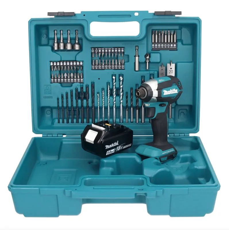 Makita DTD 153 T1X1 Akku Schlagschrauber 18 V 170 Nm 1/4" Brushless + 1x Akku 5,0 Ah + 74 tlg. Zubehörset + Koffer - ohne Ladegerät Sichere Zahlung