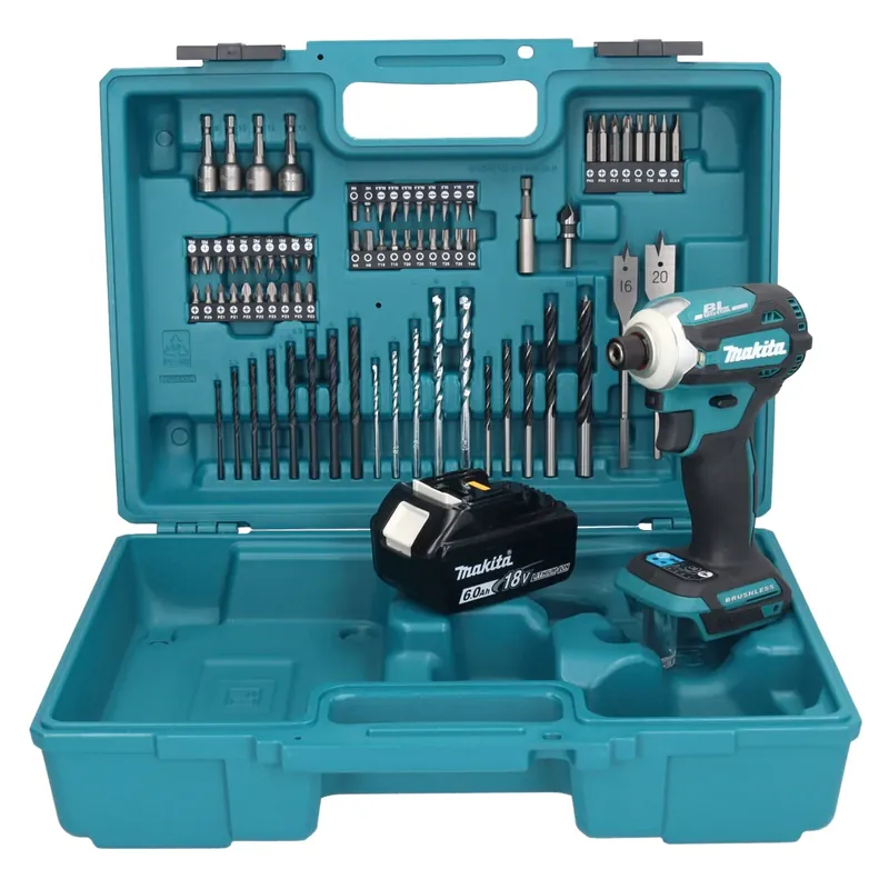 Makita DTD 171 G1X1 Akku Schlagschrauber 18 V 180 Nm 1/4" Brushless + 1x Akku 6,0 Ah + 74 tlg. Zubehörset + Koffer - ohne Ladegerät Sichere Zahlung