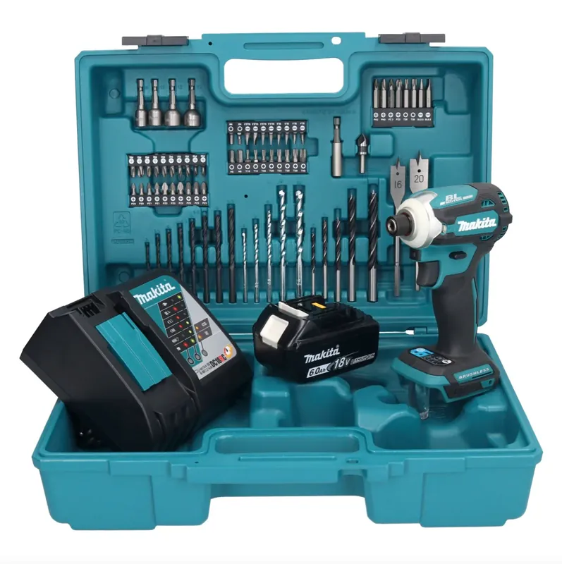 Makita DTD 171 RG1X1 Akku Schlagschrauber 18 V 180 Nm 1/4" Brushless + 1x Akku 6,0 Ah + Ladegerät + 74 tlg. Zubehörset + Koffer Direktkauf