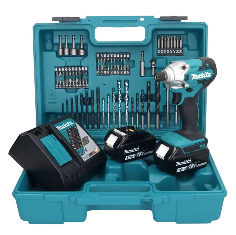 Zertifiziert Makita DTD 156 RFX1 Akku Schlagschrauber 18 V 155 Nm 1/4" + 2x Akku 3,0 Ah + Ladegerät + 74 tlg. Zubehörset + Koffer
