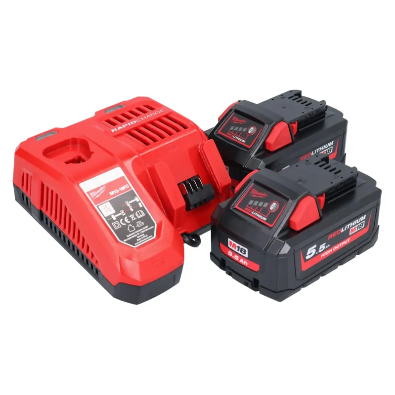 Neuheit Milwaukee M18 NRG-552 Akku Starter Set High Output 18 V + 2x Akku 5,5 Ah ( 2x 4932464712 ) + M12-18 FC Ladegerät ( 4932451079 )