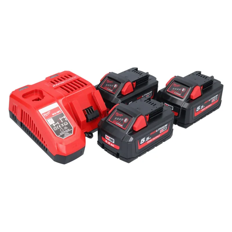 Milwaukee M18 NRG-553 Akku Starter Set High Output 18 V + 3x Akku 5,5 Ah ( 3x 4932464712 ) + M12-18 FC Ladegerät ( 4932451079 ) Neu Im Sortiment