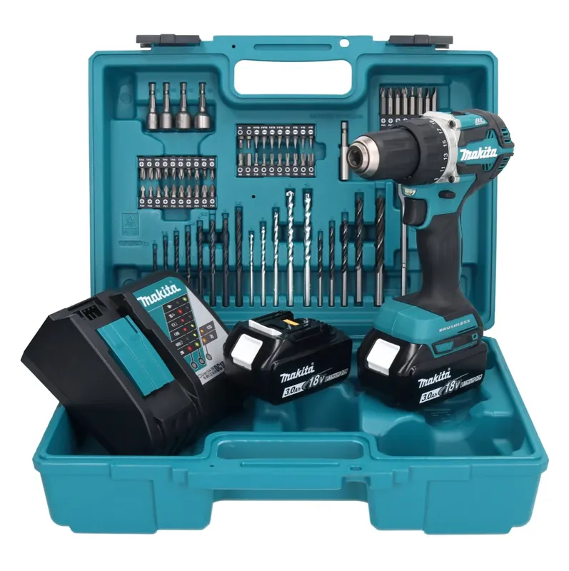 Sonderangebot Makita DDF 484 RFX1 Akku Bohrschrauber 18 V 54 Nm + 2x Akku 3,0 Ah + Ladegerät + 74 tlg. Zubehörset + Koffer
