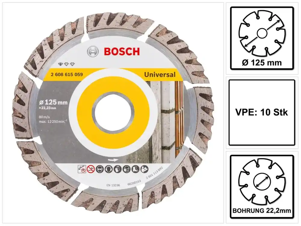 Kracherpreis Bosch Standard for Universal Diamanttrennscheibe 125 x 22,23 mm 10 Stk. ( 2608615060 ) für Beton, Stahl-Beton, Back-, Kalk- und Sand-Stein