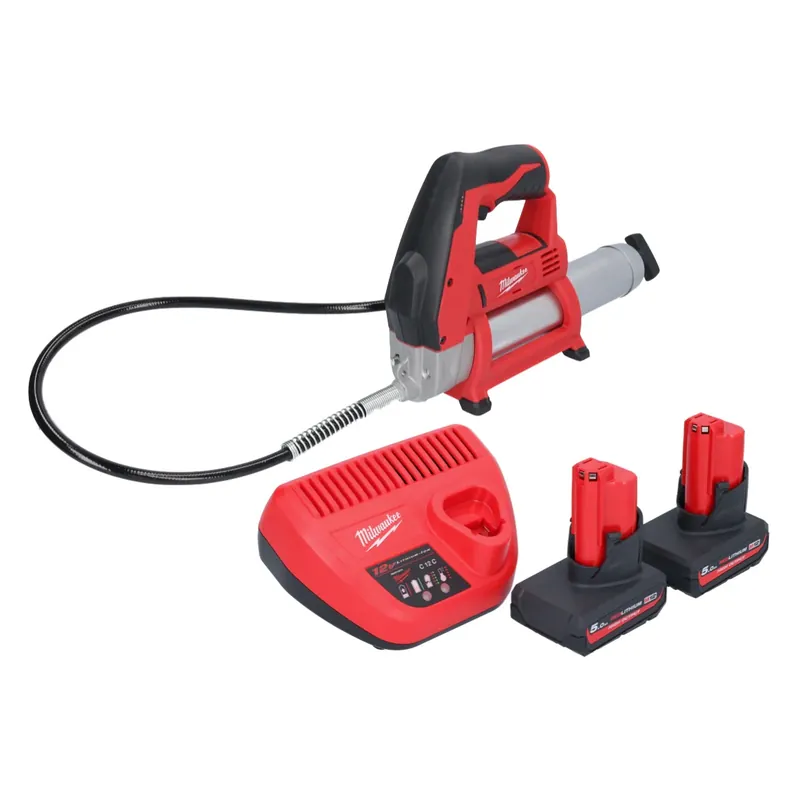 Preisknaller Milwaukee M12 GG-502 Akku Fettpresse 12 V 562 bar + 2x Akku 5,0 Ah + Ladegerät
