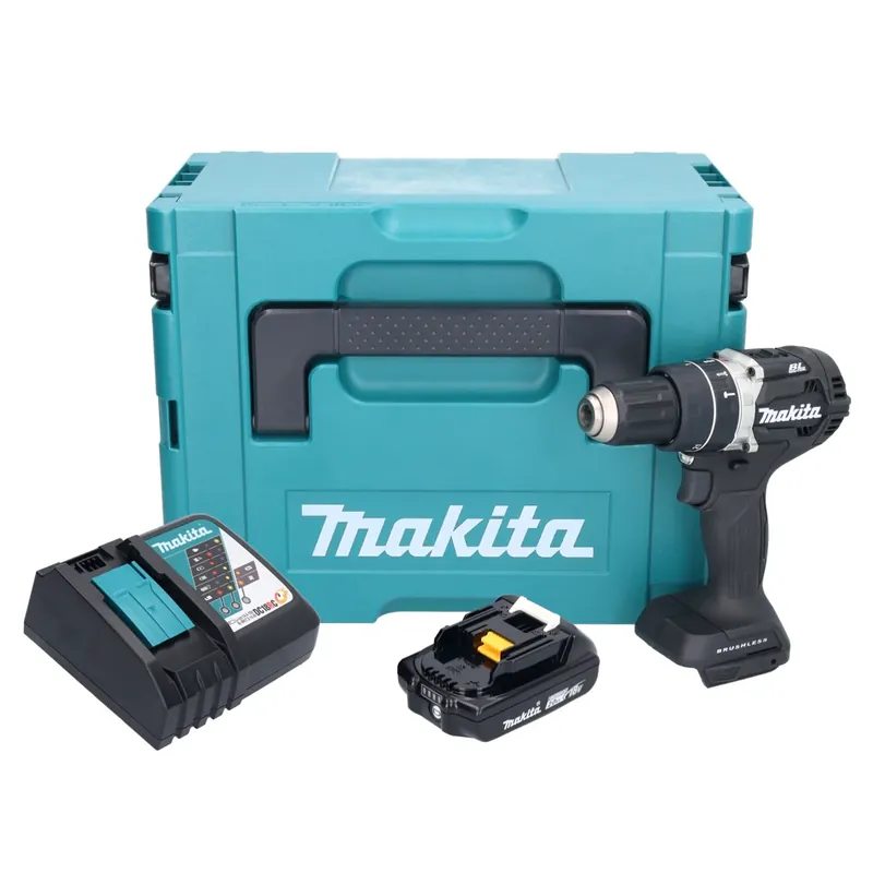 Preisknaller Makita DHP 484 RA1JB Akku Schlagbohrschrauber 18 V 54 Nm Brushless Schwarz + 1x Akku 2,0 Ah + Ladegerät + Makpac