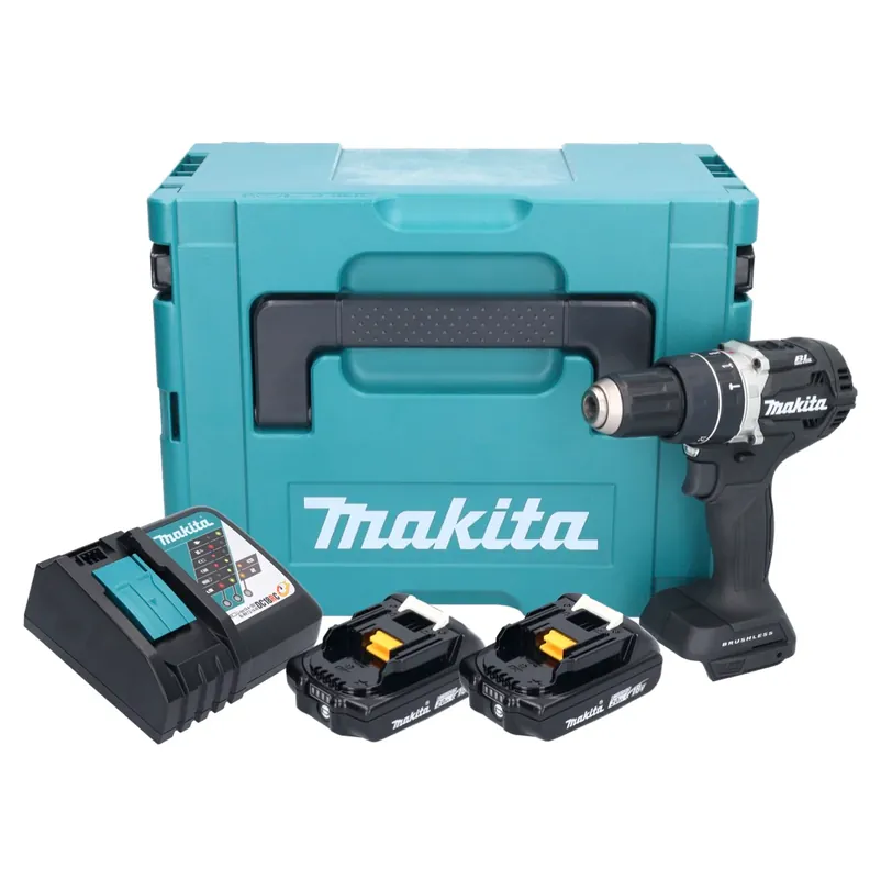 Garantierte Lieferung Makita DHP 484 RAJB Akku Schlagbohrschrauber 18 V 54 Nm Brushless Schwarz + 2x Akku 2,0 Ah + Ladegerät + Makpac