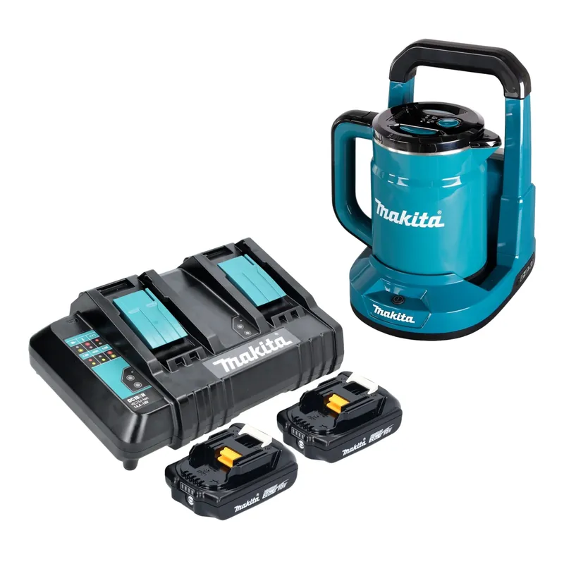 Makita DKT 360 CA2 Akku Wasserkocher 36 V ( 2x 18 V ) 0,8 L + 2x Akku 2,0 Ah + Doppelladegerät Schnäppchen
