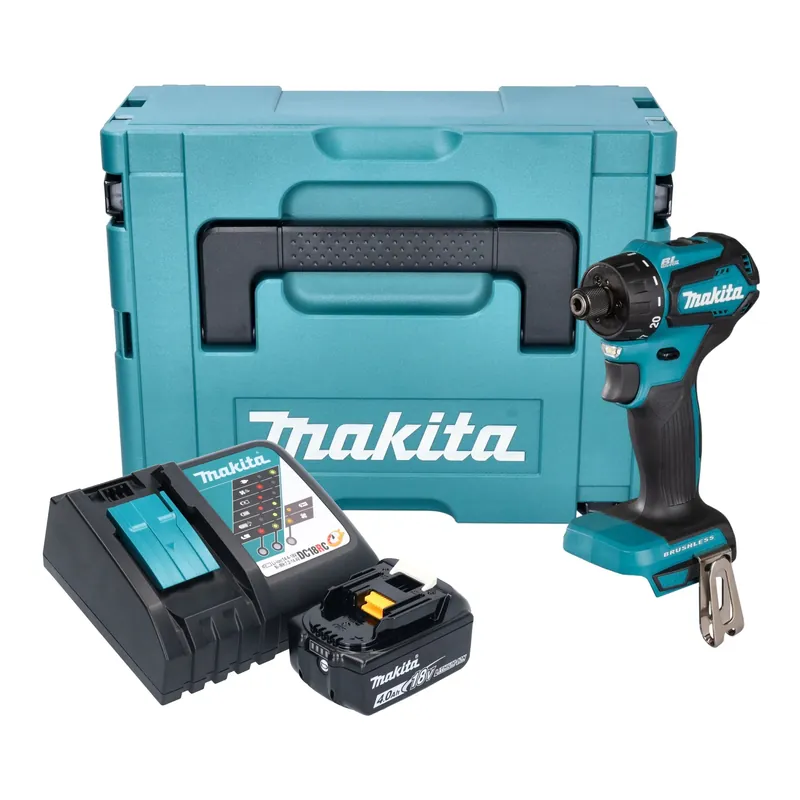 Markenprodukt Makita DDF 083 RM1J Akku Bohrschrauber 18 V 40 Nm 1/4'' Brushless + 1x Akku 4,0 Ah + Ladegerät + Makpac