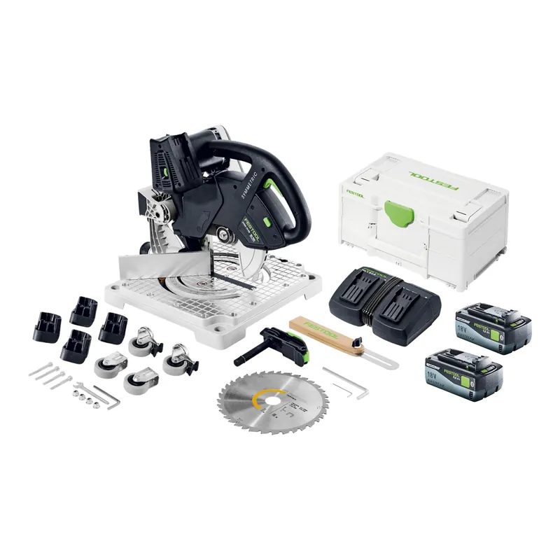 Mega-Angebot Festool SYMC 70 EB-Basic SYMMETRIC Akku Leistensäge 36 V ( 2 x 18 V ) 216 mm + 2x Akku 8,0 Ah + Doppelladegerät + Systainer