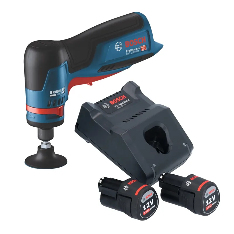 Begrenztes Angebot Bosch GWG 12V-50 S Professional Akku Geradschleifer 12 V 6 mm Brushless + 2x Akku 3,0 Ah + Ladegerät