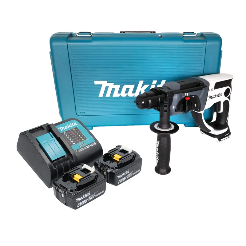 Makita DHR 202 SGW Akku Bohrhammer 18 V 20 mm 2,0 J weiß + 2x Akku 6,0 Ah + Ladegerät + Koffer Neu