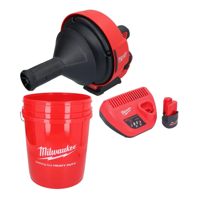 Milwaukee M12 BDC6-251C Akku Rohrreinigungsgerät 12 V + 1x Akku 2,5 Ah + Ladegerät + Spirale + Eimer Finale Aktion