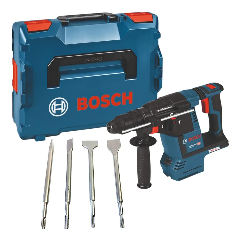 Bosch GBH 18V-26 Professional Akku Bohrhammer 18 V 2,6 J SDS plus Brushless + 4 tlg. Meißel Set + L-Boxx - ohne Akku, ohne Ladegerät Mega-Angebot