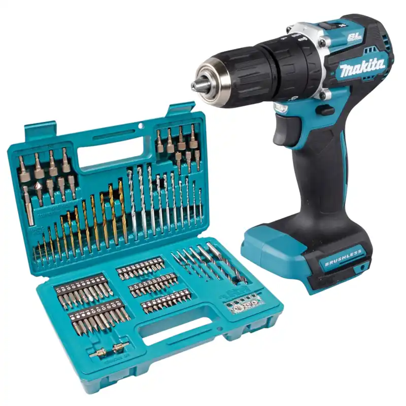 Makita DHP 487 Z Akku Schlagbohrschrauber 18 V 40 Nm Brushless + 102 tlg. Bit Bohrer Set - ohne Akku, ohne Ladegerät Knallerangebot