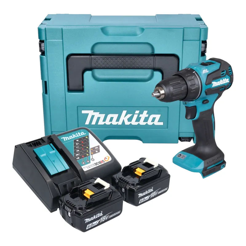 Makita DDF 490 RGJ Akku Bohrschrauber 18 V 65 Nm 1/2" Brushless + 2x Akku 6,0 Ah + Ladegerät + Makpac Zertifiziert