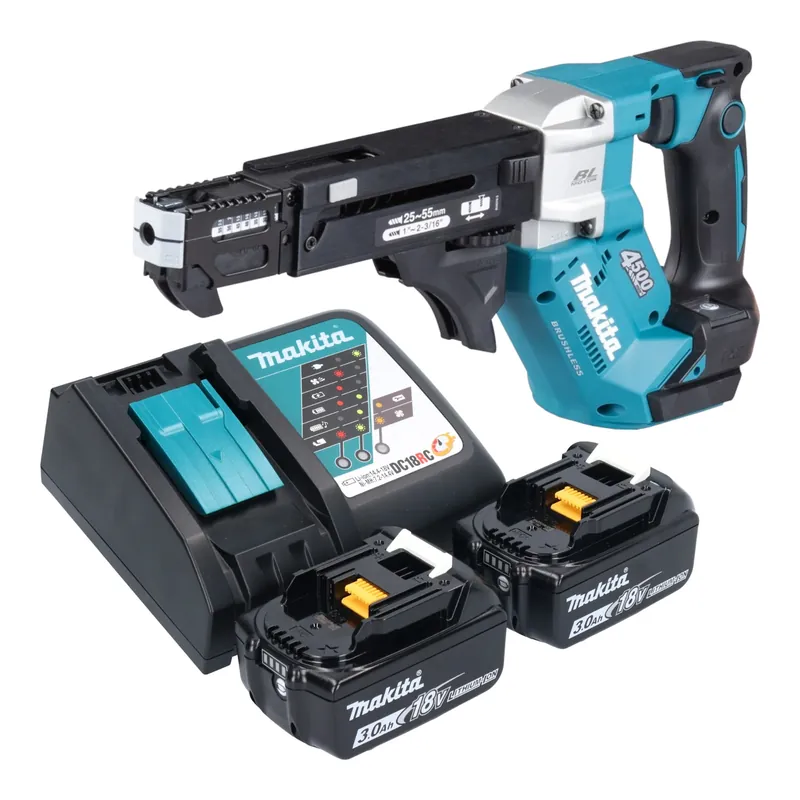 Echt Makita DFR 552 RF Akku Magazinschrauber 18 V 25 - 55 mm Brushless + 2x Akku 3,0 Ah + Ladegerät