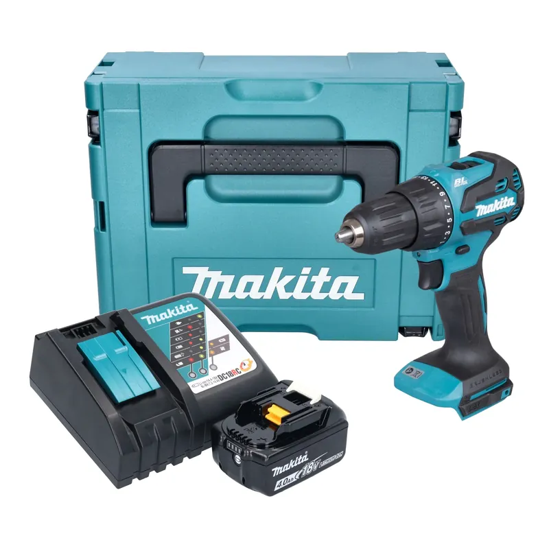 Sichere Zahlung Makita DHP 490 RM1J Akku Schlagbohrschrauber 18 V 65 Nm Brushless + 1x Akku 4,0 Ah + Ladegerät + Makpac