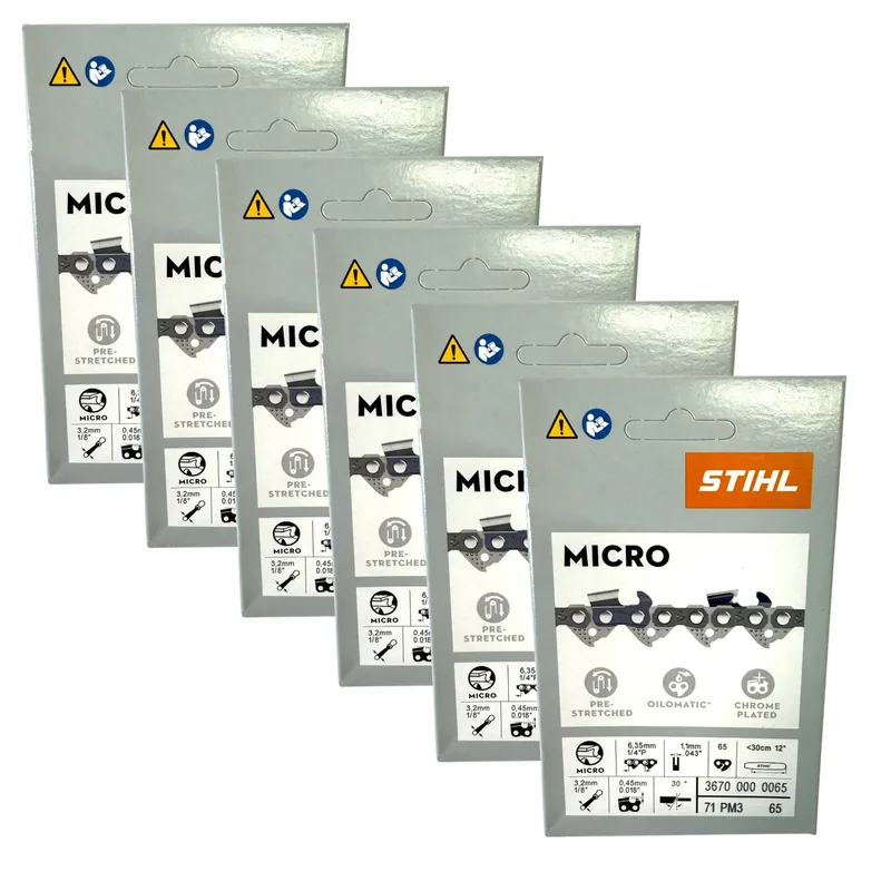 Stihl 6x 1/4" Picco Micro 3 (PM3) Sägekette 30 cm 1/4" P 1,1 mm 65 TG 6 Stück ( 6x 36700000065 ) Aktuell