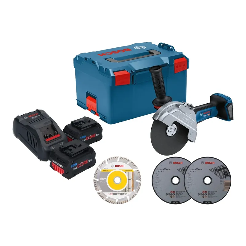 Bosch GWS 18V-180 P Professional Akku Winkelschleifer 18 V 180 mm Brushless + 2x ProCORE Akku 8,0 Ah + Ladegerät + L-Boxx Preis Gesenkt