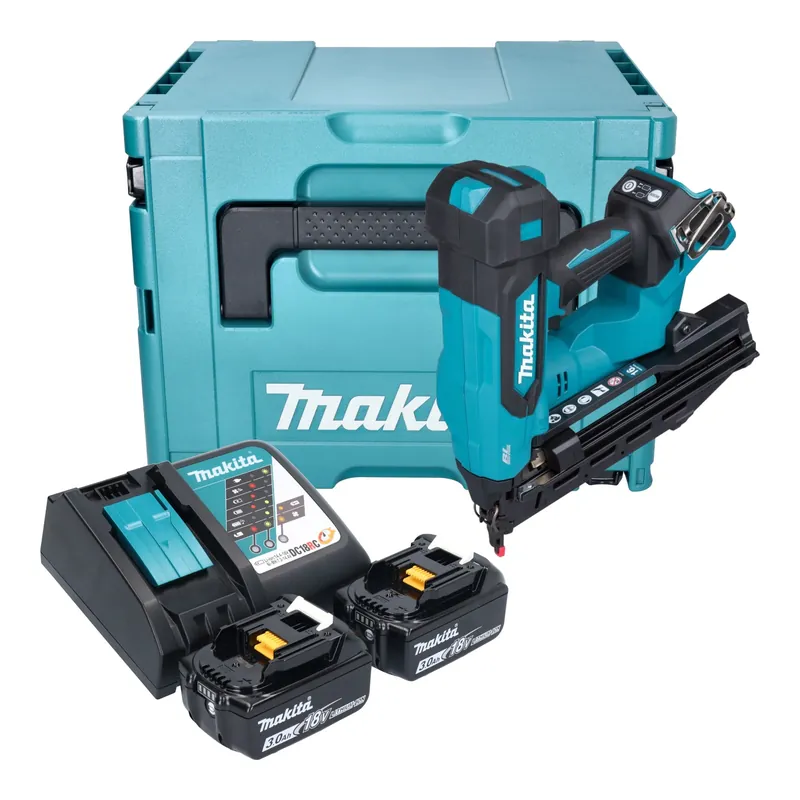 Makita DBN 610 RFJ Akku Stauchkopfnagler 18 V 32 - 64 mm Brushless + 2x Akku 3,0 Ah + Ladegerät + Makpac Sonderaktion