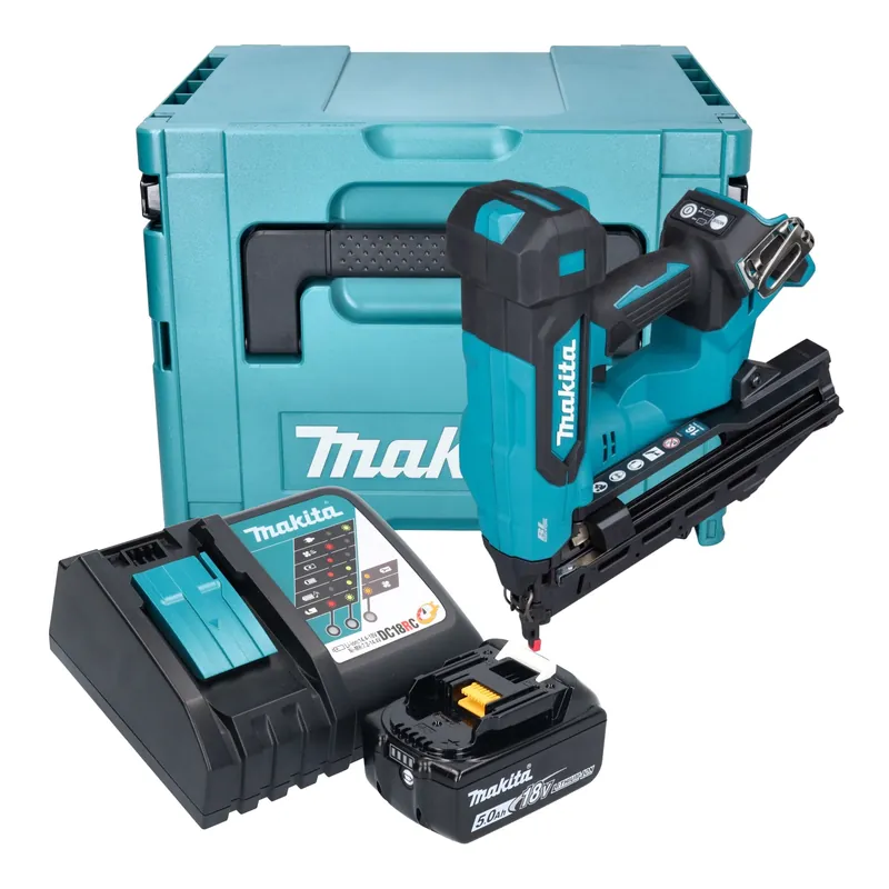 Makita DBN 610 RT1J Akku Stauchkopfnagler 18 V 32 - 64 mm Brushless + 1x Akku 5,0 Ah + Ladegerät + Makpac Zertifiziert