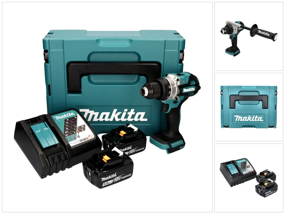 Sichere Zahlung Makita DDF 486 RTJ Akku Bohrschrauber 18 V 130 Nm Brushless + 2x Akku 5,0 Ah + Ladegerät + Makpac