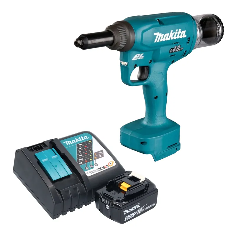 Makita DRV 150 RG1 Akku Blindnietsetzgerät 18 V 10 kN 2,4 - 4,8 mm Brushless + 1x Akku 6,0 Ah + Ladegerät Neu