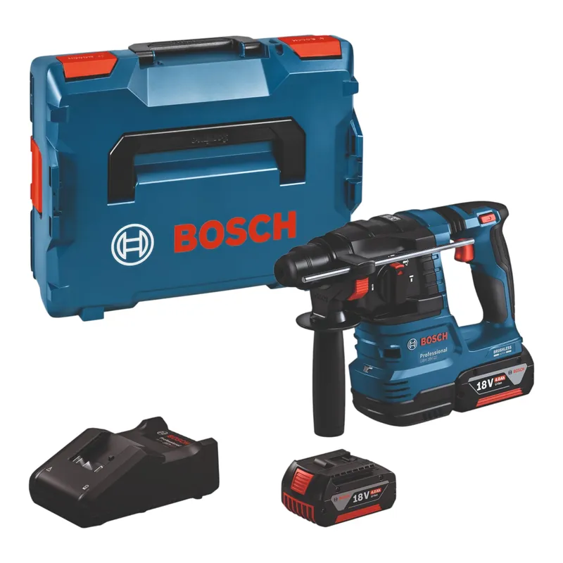 Direktkauf Bosch GBH 18V-22 Professional Akku Bohrhammer 18 V 1,9 J SDS Plus Brushless ( 0611924002 ) + 2x Akku 4,0 Ah + Ladegerät + L-Boxx