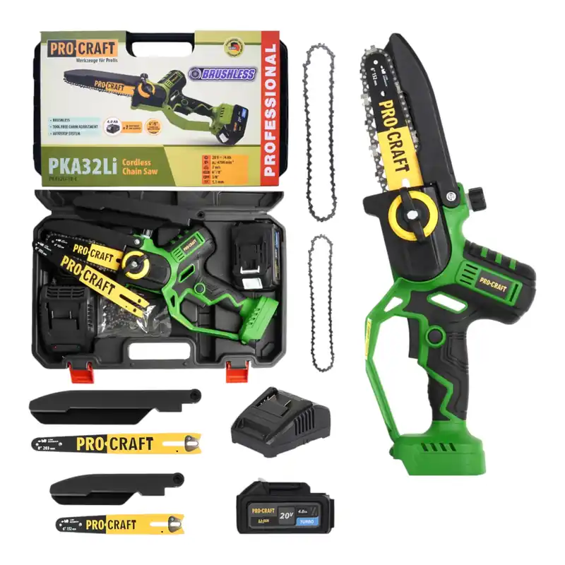 Neu Im Sortiment Procraft PKA32Li Akku Kettensäge 20 V 203 mm Brushless + 1x Akku 4,0 Ah + Ladegerät + Koffer