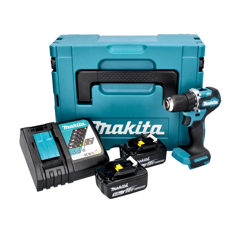 Expressversand Makita DDF 487 RTJ Akku Bohrschrauber 18 V 40 Nm Brushless + 2x Akku 5,0 Ah + Ladegerät + Makpac