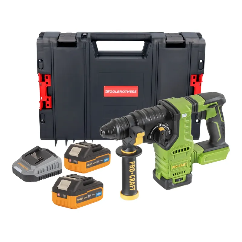 Procraft PHA30bb Akku Bohrhammer 20 V 2,8 J SDS plus Brushless + 2x Akku 4,0 Ah + Ladegerät + RHINO Toolcase Echt