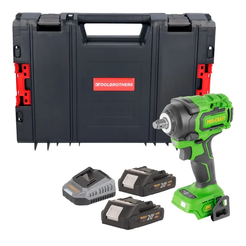 Top-Preis Procraft PWA18bb Akku Schlagschrauber 20 V 550 Nm 1/2" Brushless + 2x Akku 2,0 Ah + Ladegerät + RHINO Toolcase
